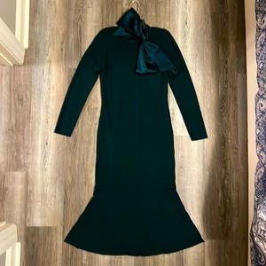 Antonio Melani Green Mid Calf Dress with Silk Green Bow. Size Small.